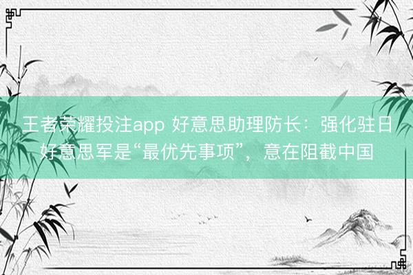 王者荣耀投注app 好意思助理防长：强化驻日好意思军是“最优先事项”，意在阻截中国