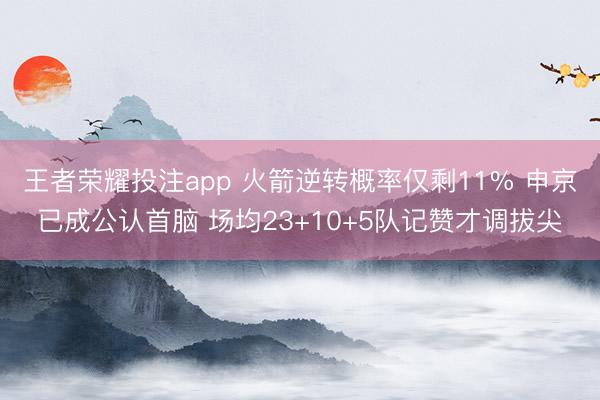 王者荣耀投注app 火箭逆转概率仅剩11% 申京已成公认首脑 场均23+10+5队记赞才调拔尖
